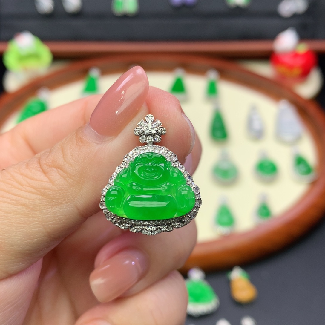 翡翠18K金镶嵌吊坠(不含链)