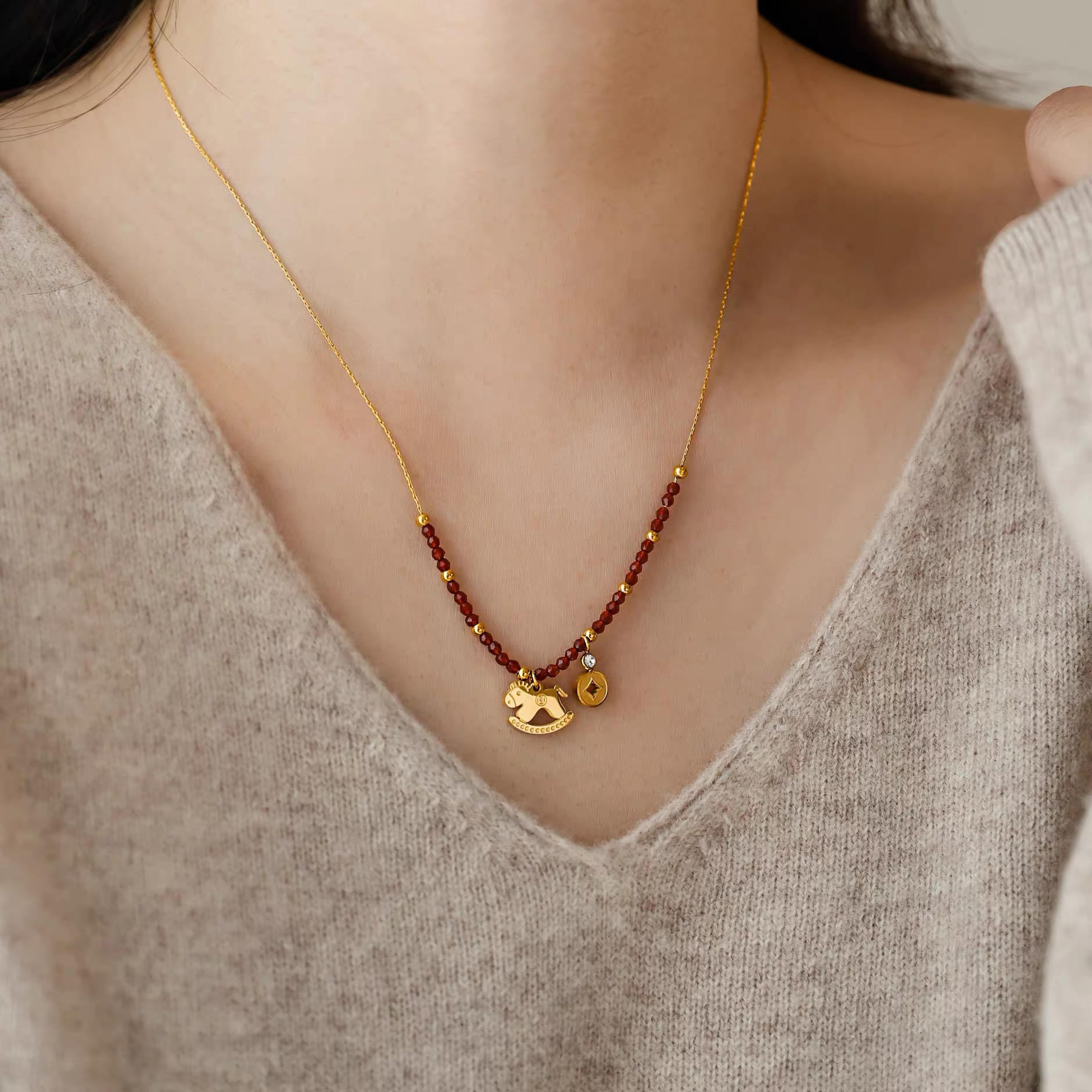 钛钢项链 马上有钱 复古小众简约锁骨链