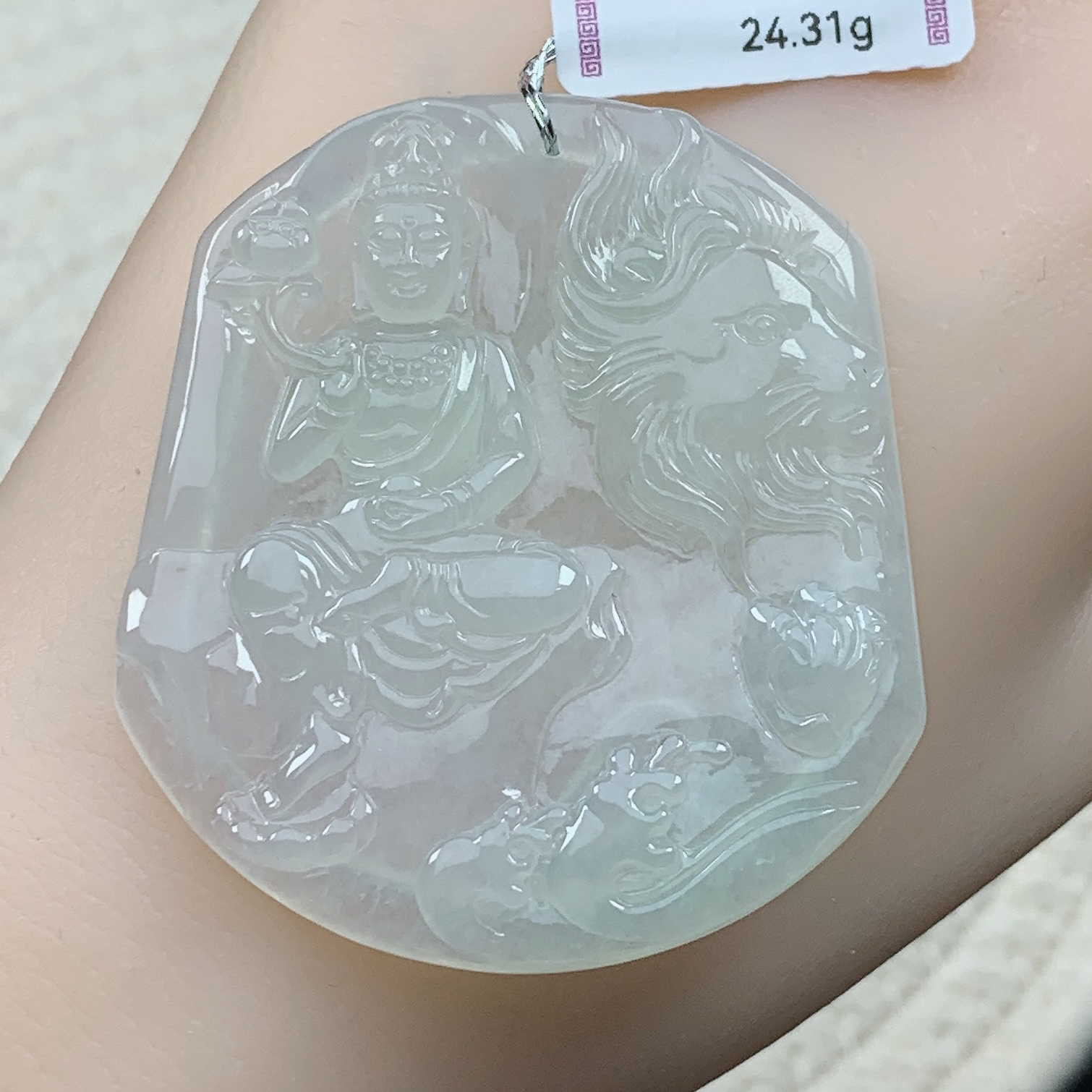 缅甸天然翡翠A货 冰种文殊菩萨50.8-43-5mm