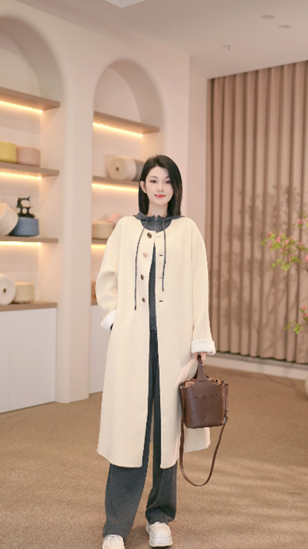 【Even精选】春秋冬款时尚百搭气质双面羊驼羊毛大衣10142536