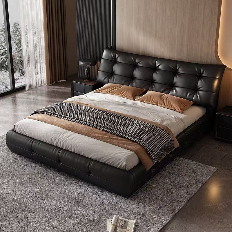 全真皮大黑熊主卧大床双人床现代简约1.5/1.8婚床