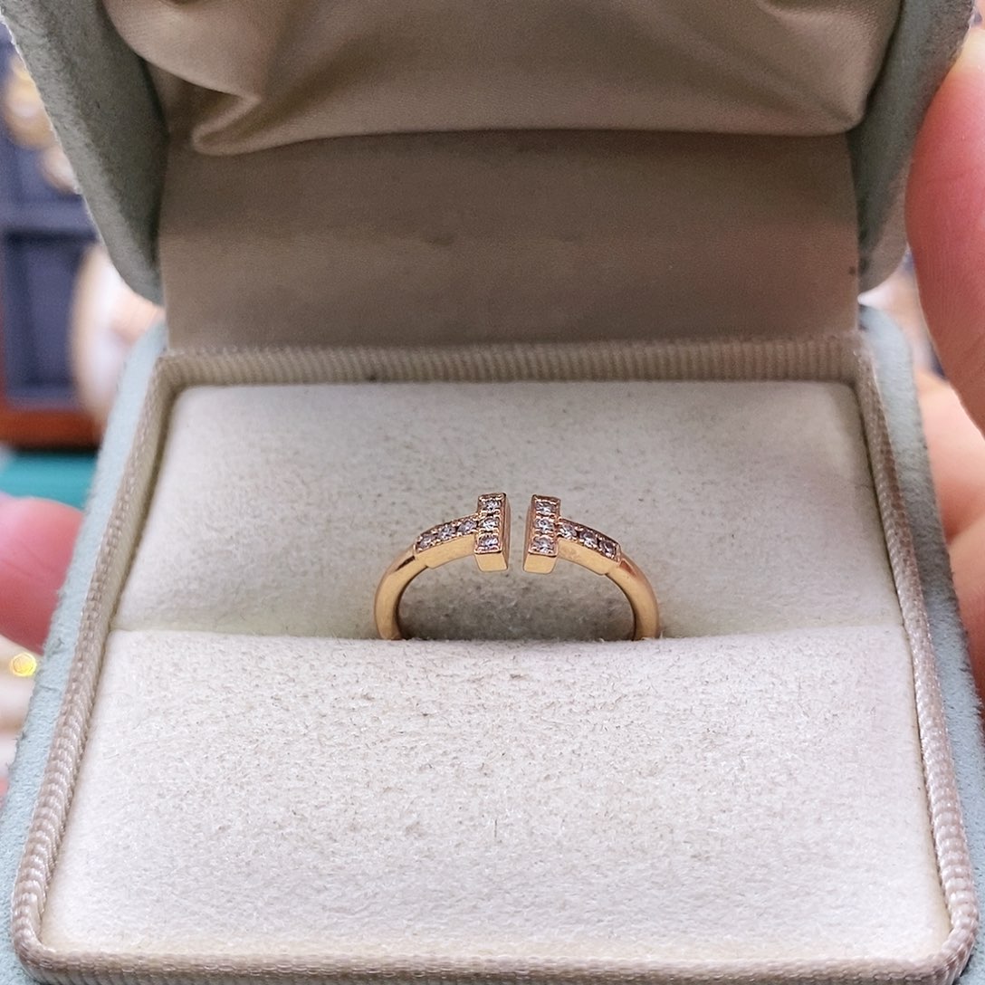 钻石戒指/指环18K金镶嵌k玫双t戒指