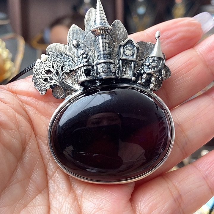 琥珀颈饰银S925镶嵌吊坠