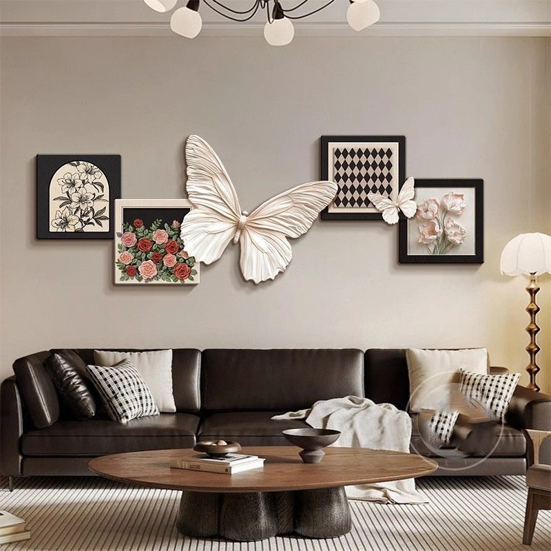 40-120法式古风客厅装饰画蝴蝶黑白复古沙发背景墙抽象画捡漏12