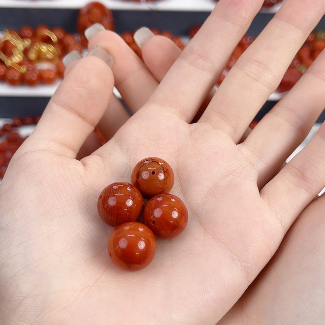 南红玛瑙未镶嵌瓦西火焰瓦单珠14mm（多样性发其一）