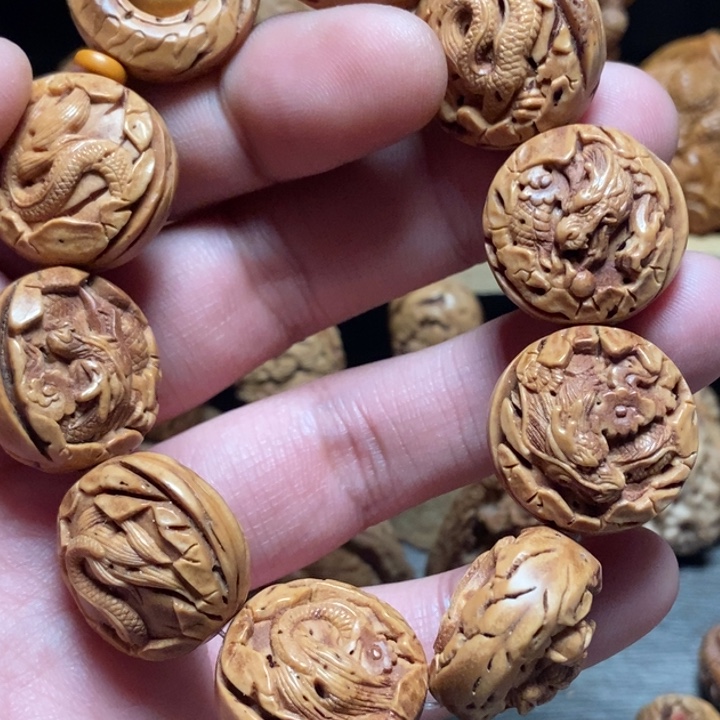 无***水核桃手串/手链风味纯手工桃核雕刻九龙戏珠