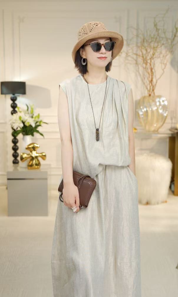 D·BOSS金色雨露亚麻无袖上衣时尚复古商务通勤INS风休闲风无袖