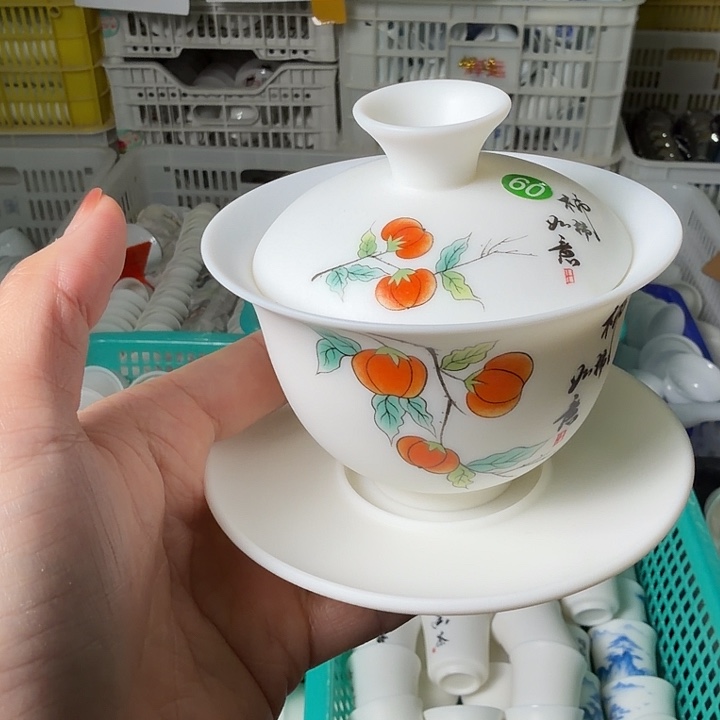 孤品默认微瑕素烧羊脂玉盖碗60