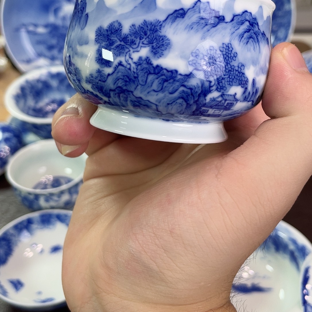 纯手工手绘重工山水杯