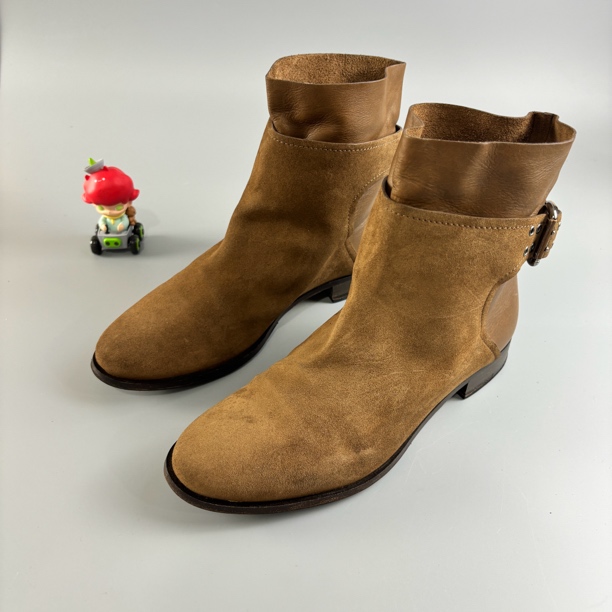 99新 JIMMY CHOO/吉米周 棕色麂皮绑带短靴 38.5码 YLP2459