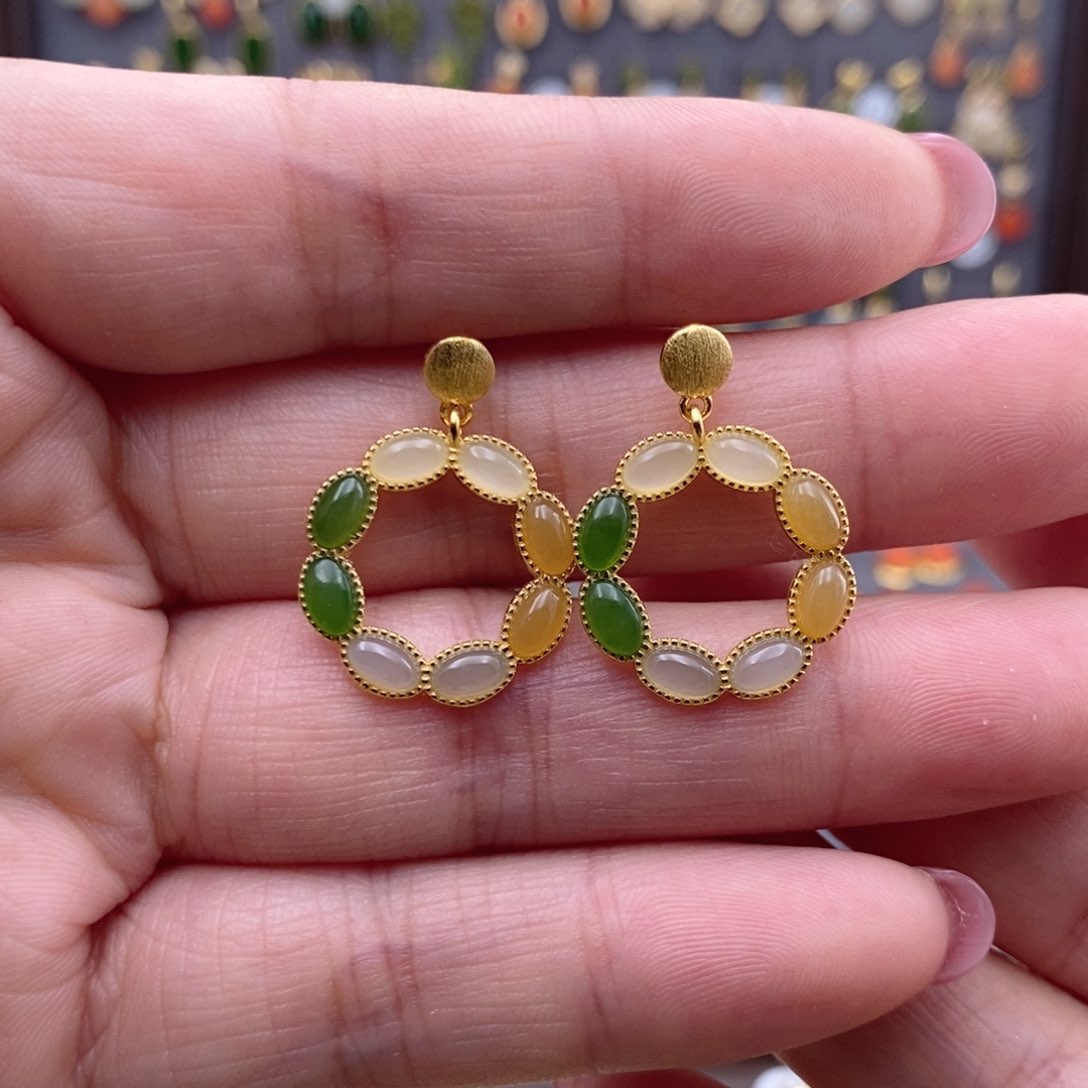 银S925镶嵌和田玉耳饰