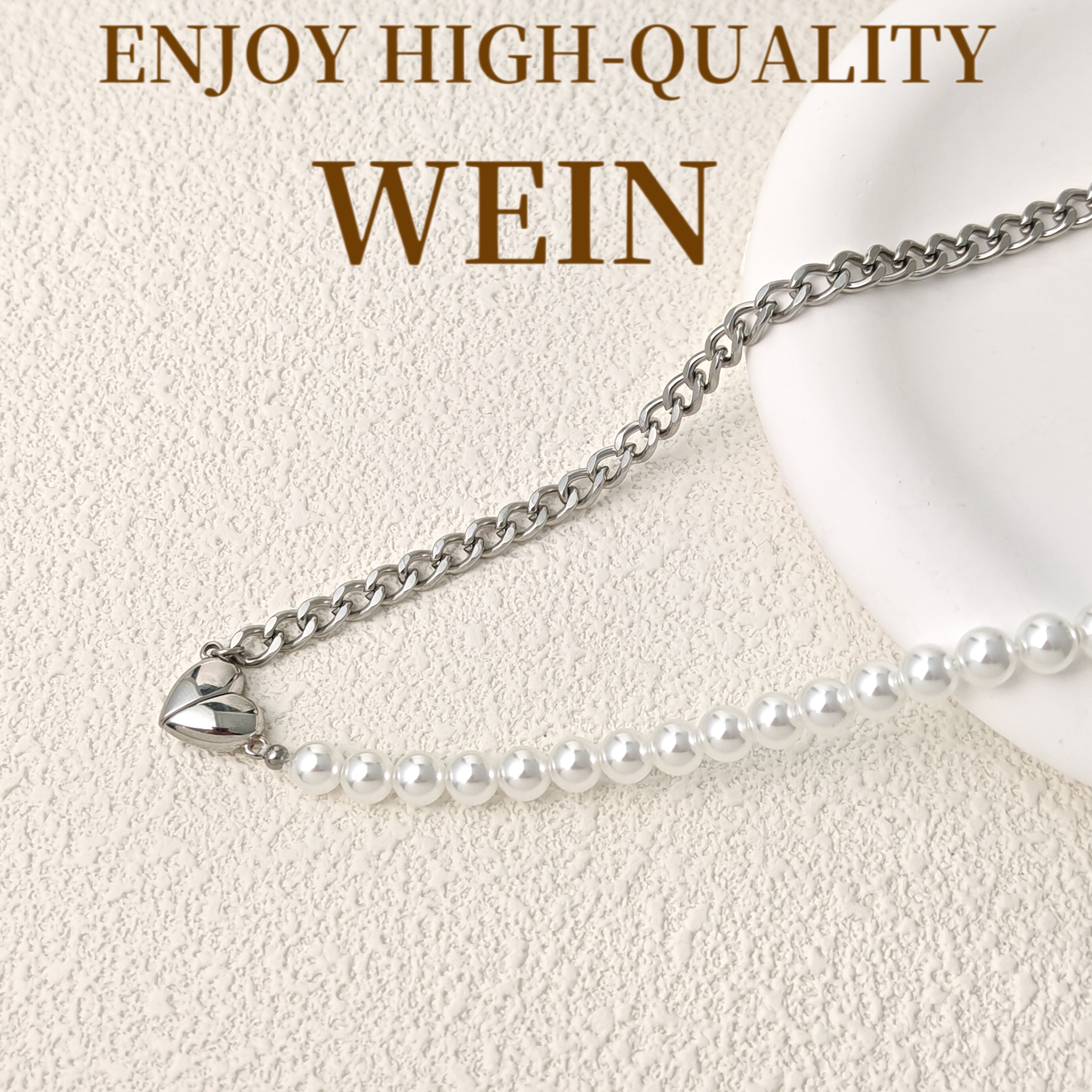 WEIN 钛钢仿珍珠项链 「爱心磁铁扣」设计感拼接长链轻奢气质时尚