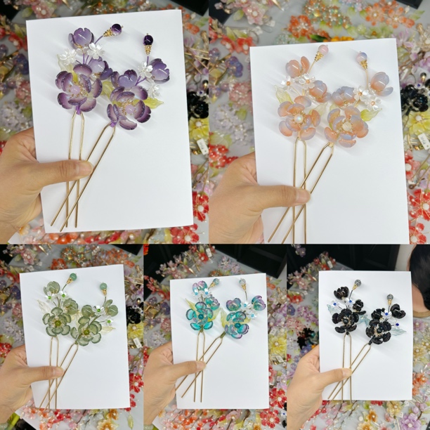 52号琉璃发簪芍药发簪汉服配饰新中式