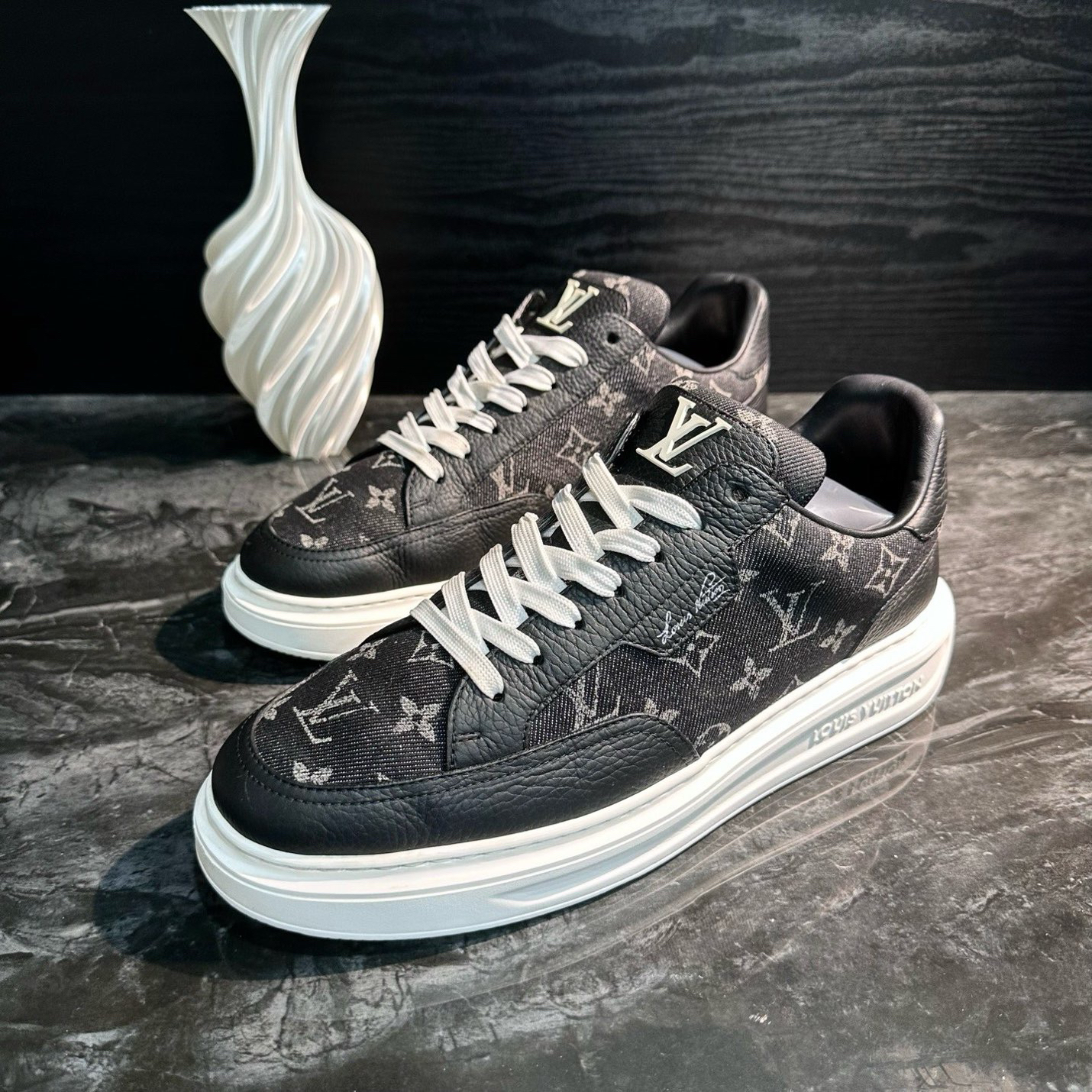 99新 LouisVuitton/路易威登 1972/42码/黑白牛仔松糕鞋休闲鞋