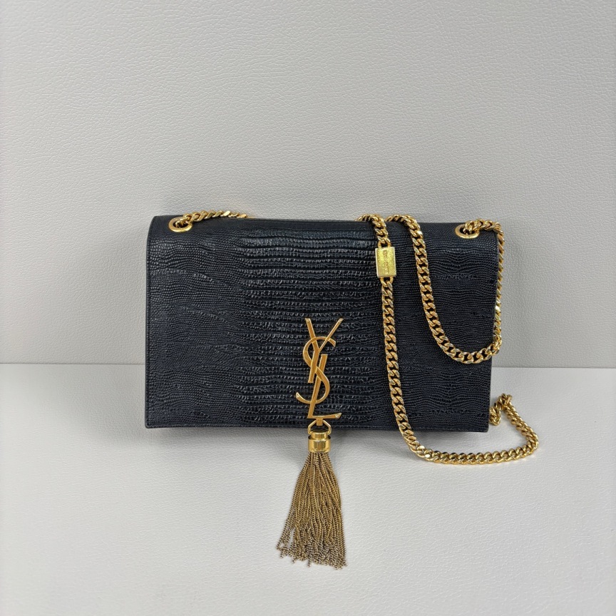 95新 YSL/圣罗兰 kate经典黑金鳄鱼纹流苏单肩包 5391