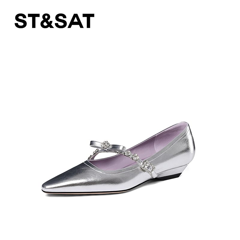 St&Sat/星期六一脚蹬尖头女士时尚女鞋真皮细跟通勤气质黑色单鞋