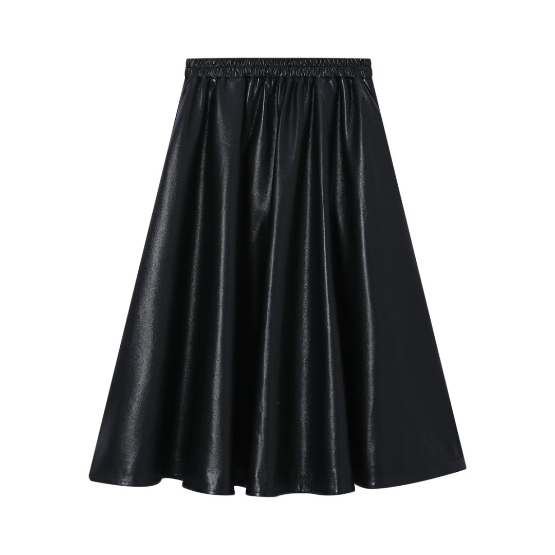 【F·J】2025秋冬PU皮裙半身裙中长款松紧腰设计感蛋白皮裙FJ5069