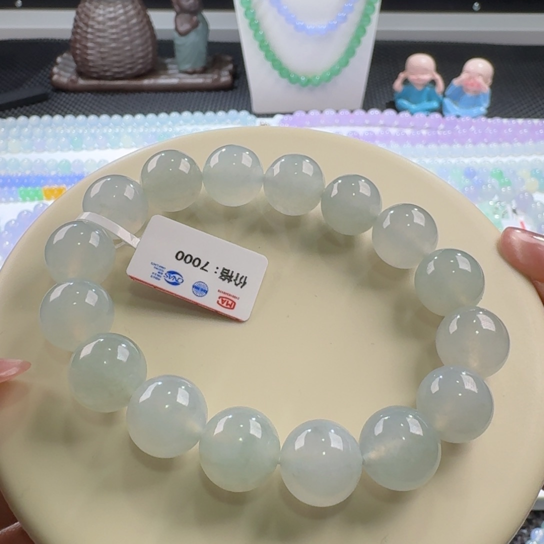 翡翠手链未镶嵌冰胶淡晴蓝卡13+圈粉大漏！