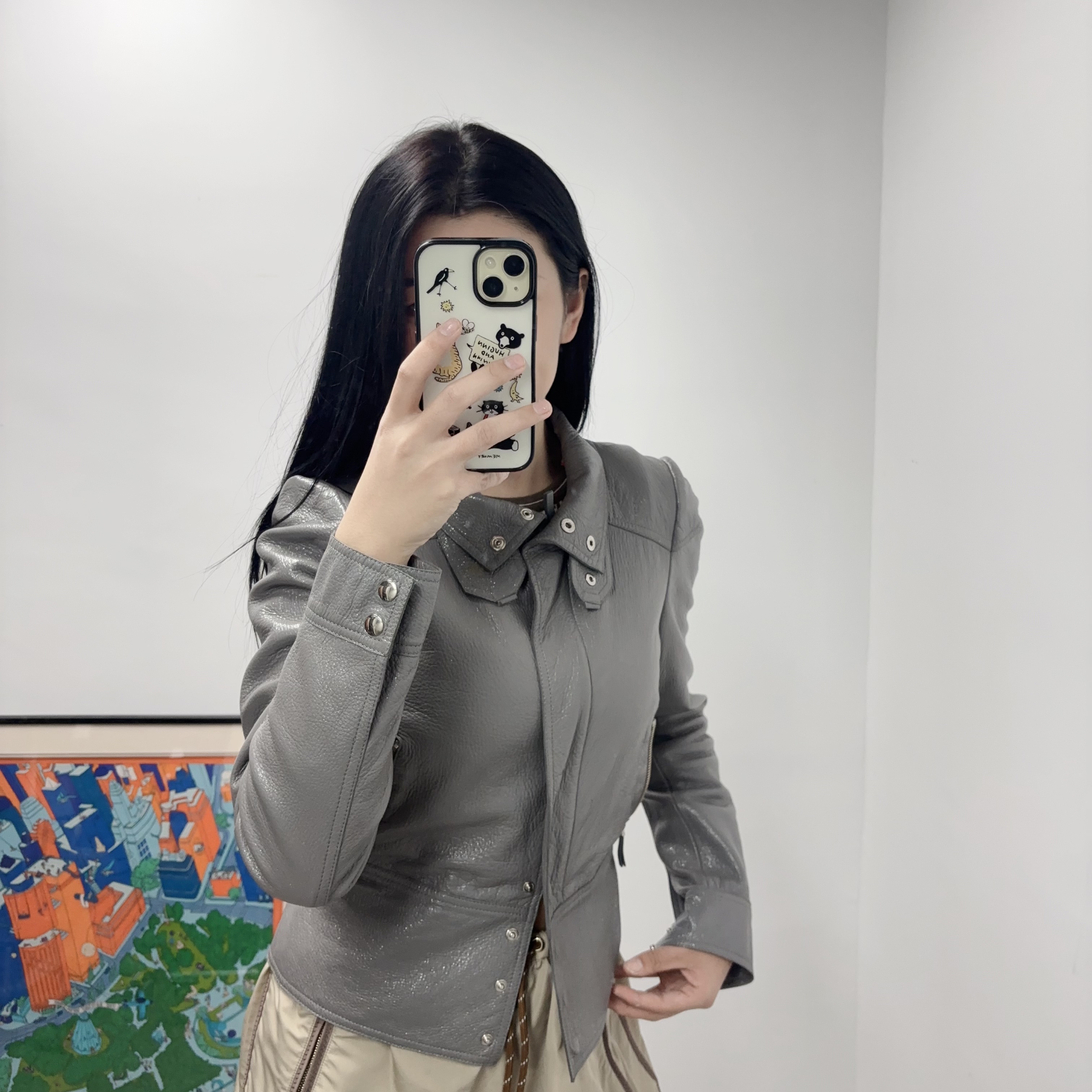 95新 GUCCI/古驰 灰色皮衣40码/251211VLY5S13