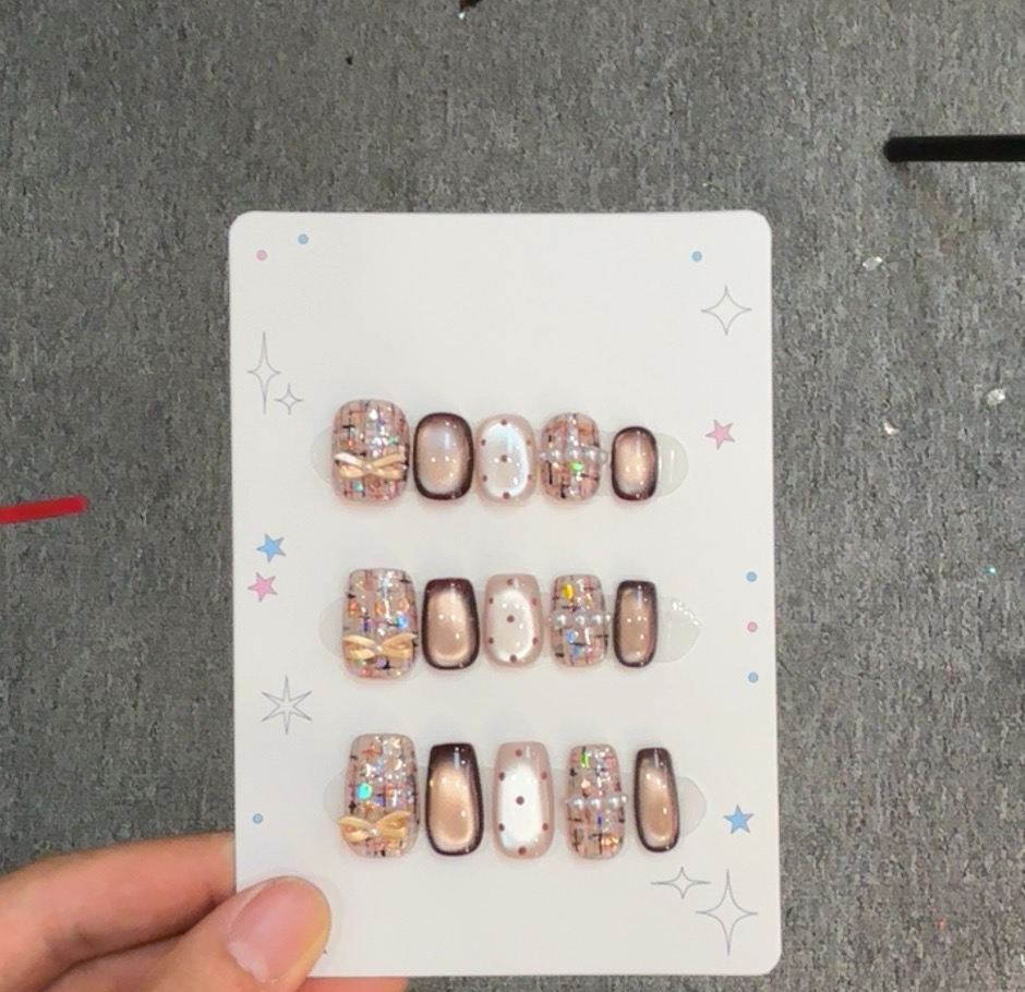 现货【棕色小香风】设计师定制轻奢纯手工穿戴甲