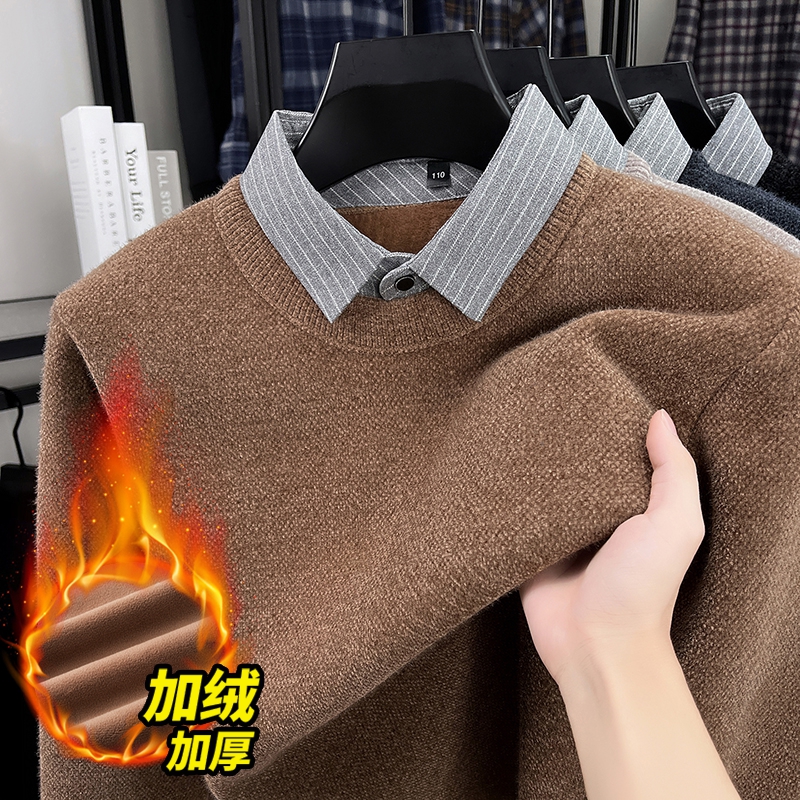 【冬季新款】男士雪貂绒加绒加厚纯色保暖商务休闲冬天假两件衬衣