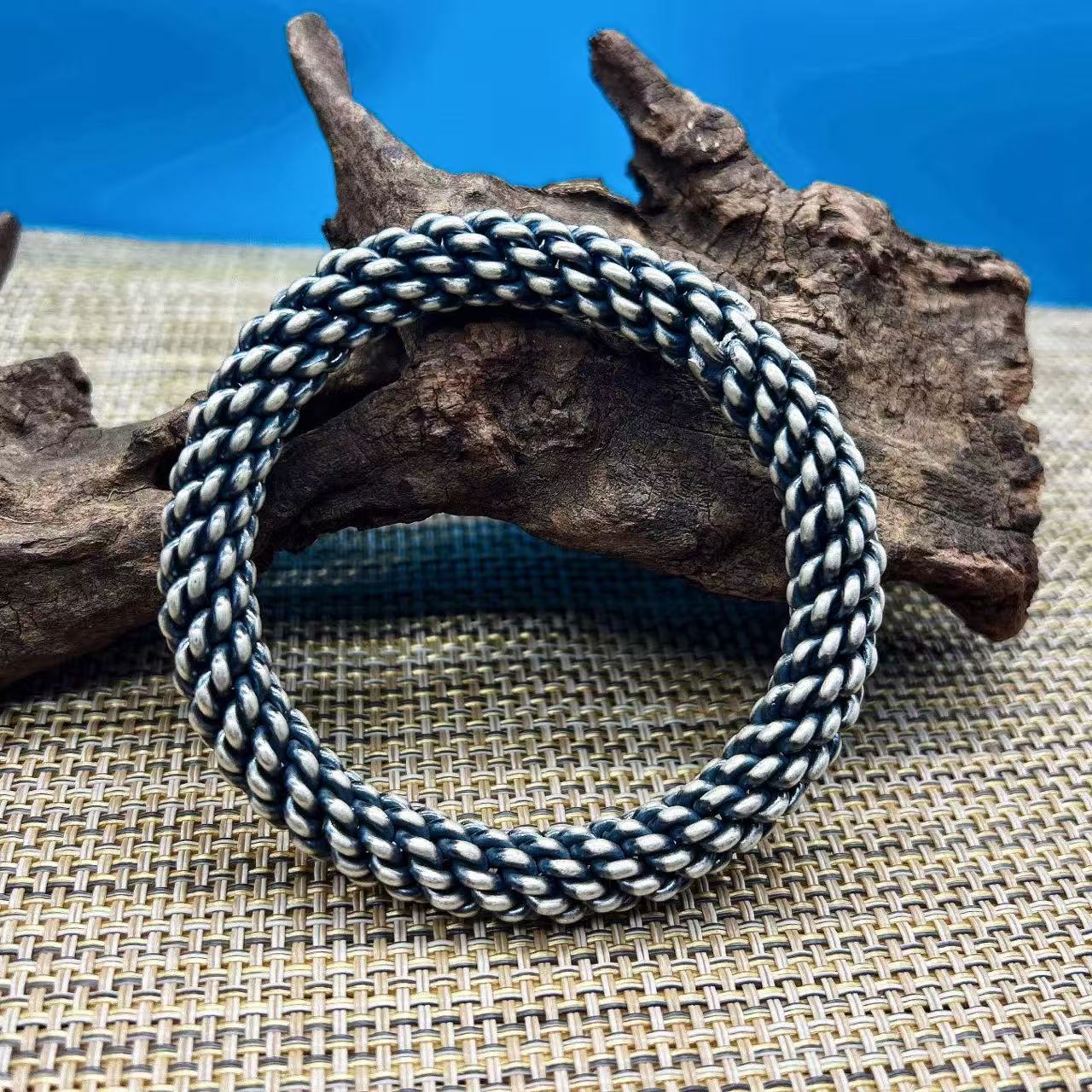 足银手镯 足银复古编织精工手镯