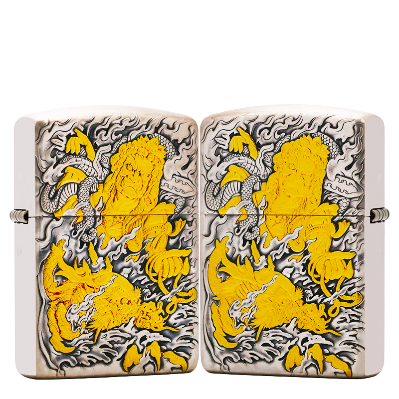 ZIPPO/之宝925银嵌金【双面不动明王】盔甲机正品煤油打火机KF-DK
