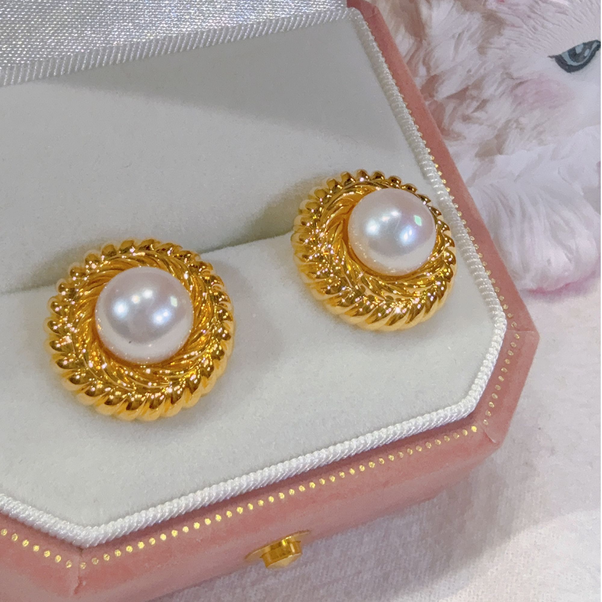 【苏妮法】足金999 复古耳钉5D镶嵌时尚法式经典优雅精致百搭4.43克