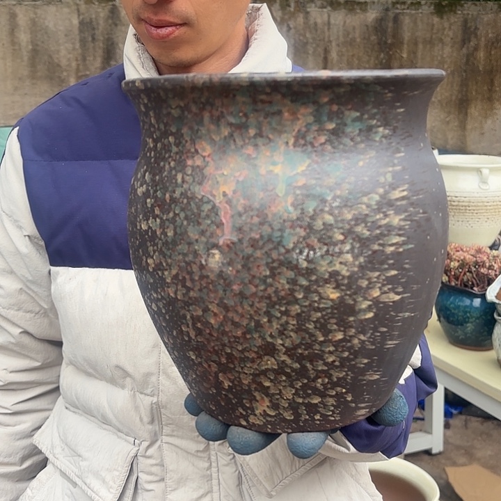 紫砂茶碗泼墨口径22高度23