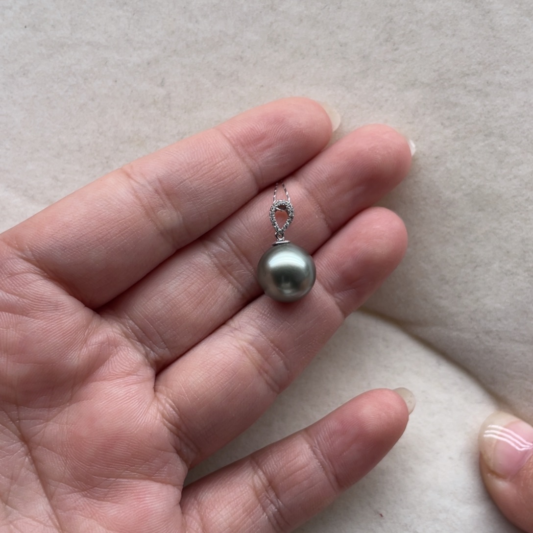 海水珍珠吊坠(不含链)18K金镶嵌10-11mm