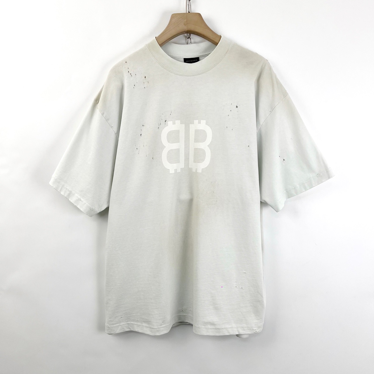 99新 Balenciaga/巴黎世家 L码/比特币泥染做旧破坏短袖/05675