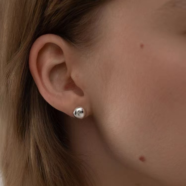 足银耳饰 大号豆豆耳钉