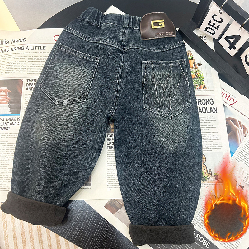 喜嘟童冬季新款小童加绒男加厚男女通用牛仔裤宝宝韩版冬款长裤