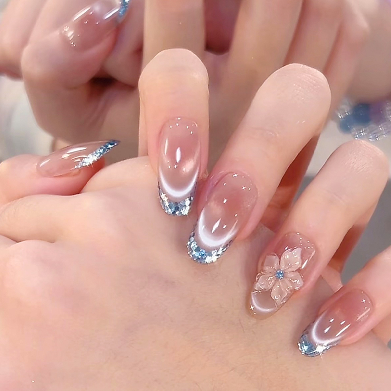 【冰透海盐】纯手工穿戴甲双光猫眼 高级气质显白 秋冬爆款