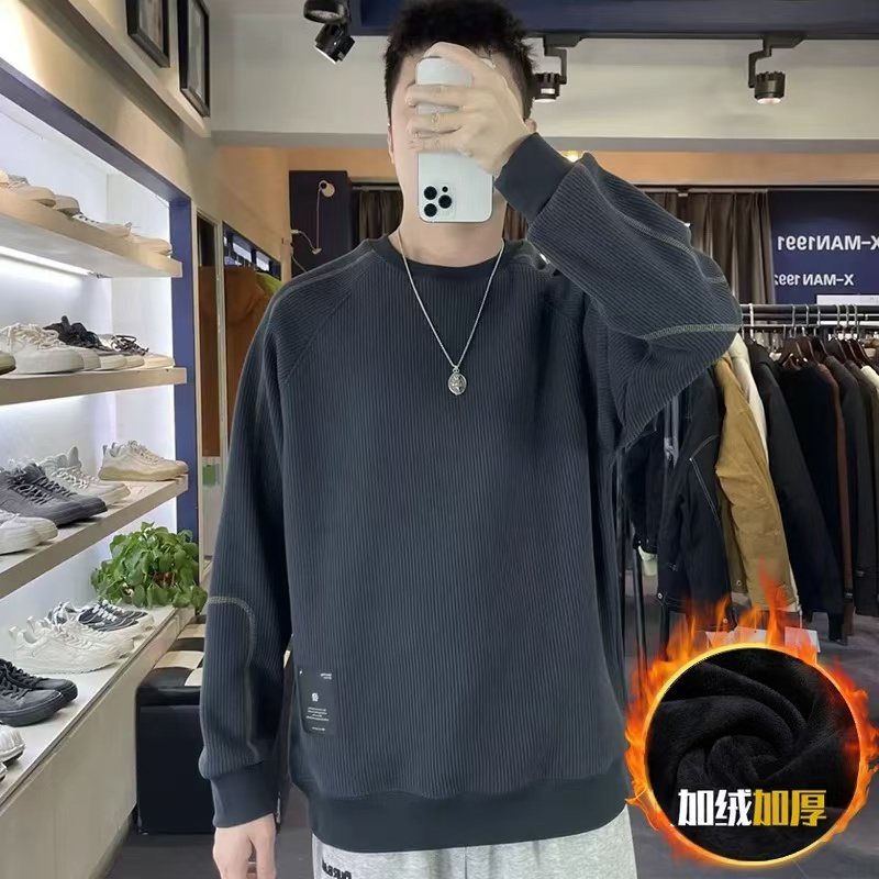 【意大利坑条纹】高级感明线纹理感宽松情侣款加绒卫衣秋冬. 86310#