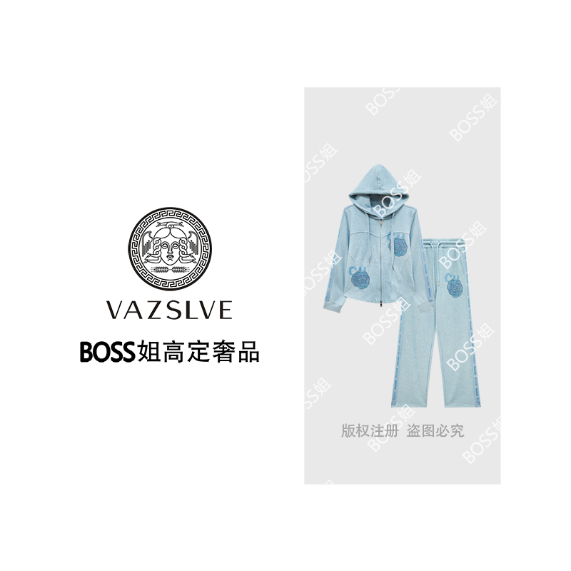 【VAZSLVE/全新奢品】捡漏秋季烫钻山茶花休闲时尚连帽套装TZ0027