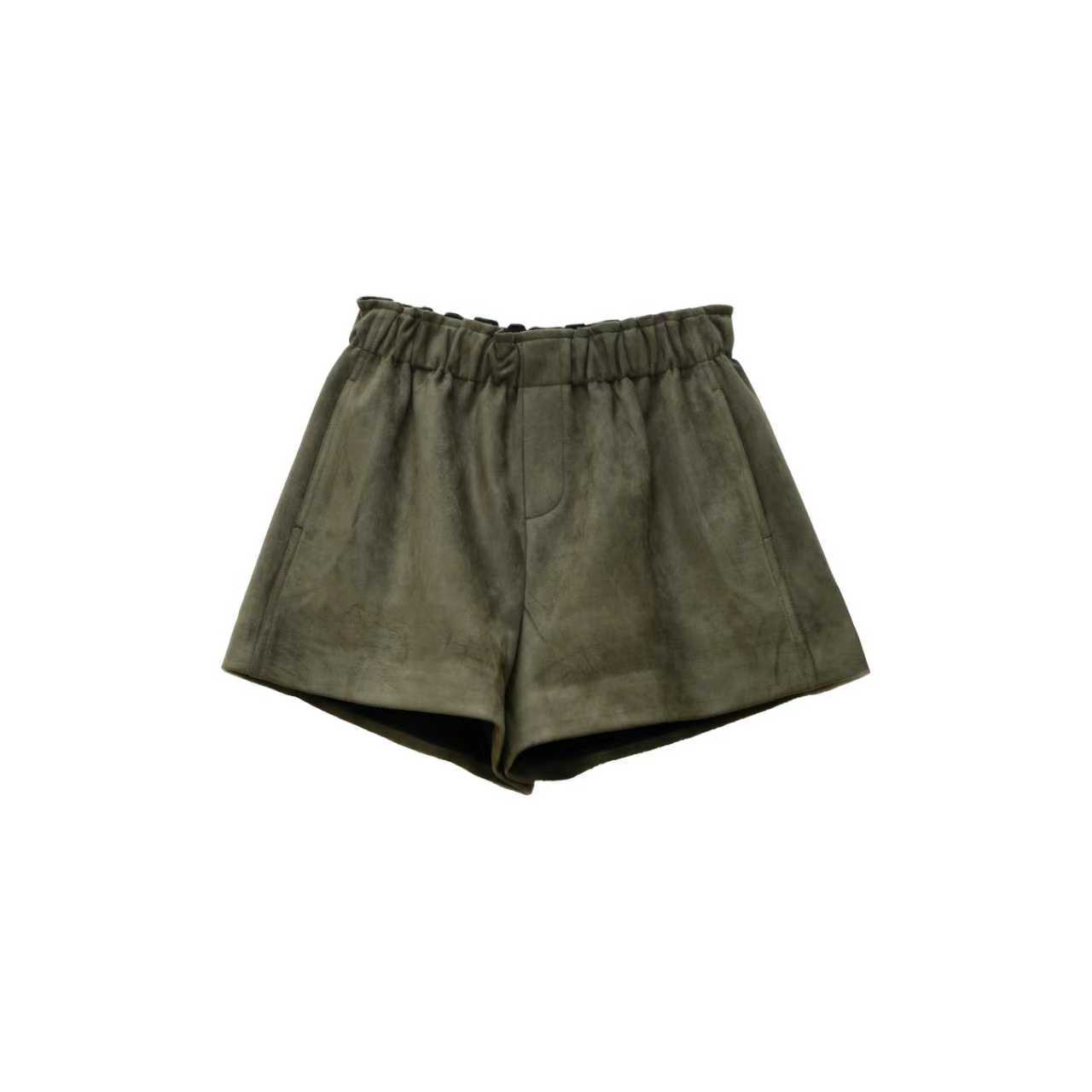 UWK2511033麂皮绒松紧腰短裤高腰简约抽褶短裤复古潮流百搭