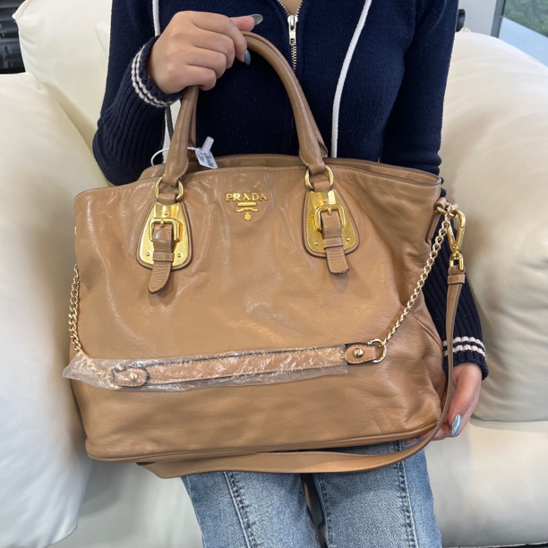 95新 Prada/普拉达 XM/起司面包金标软皮大托特手提/THWJ10124505