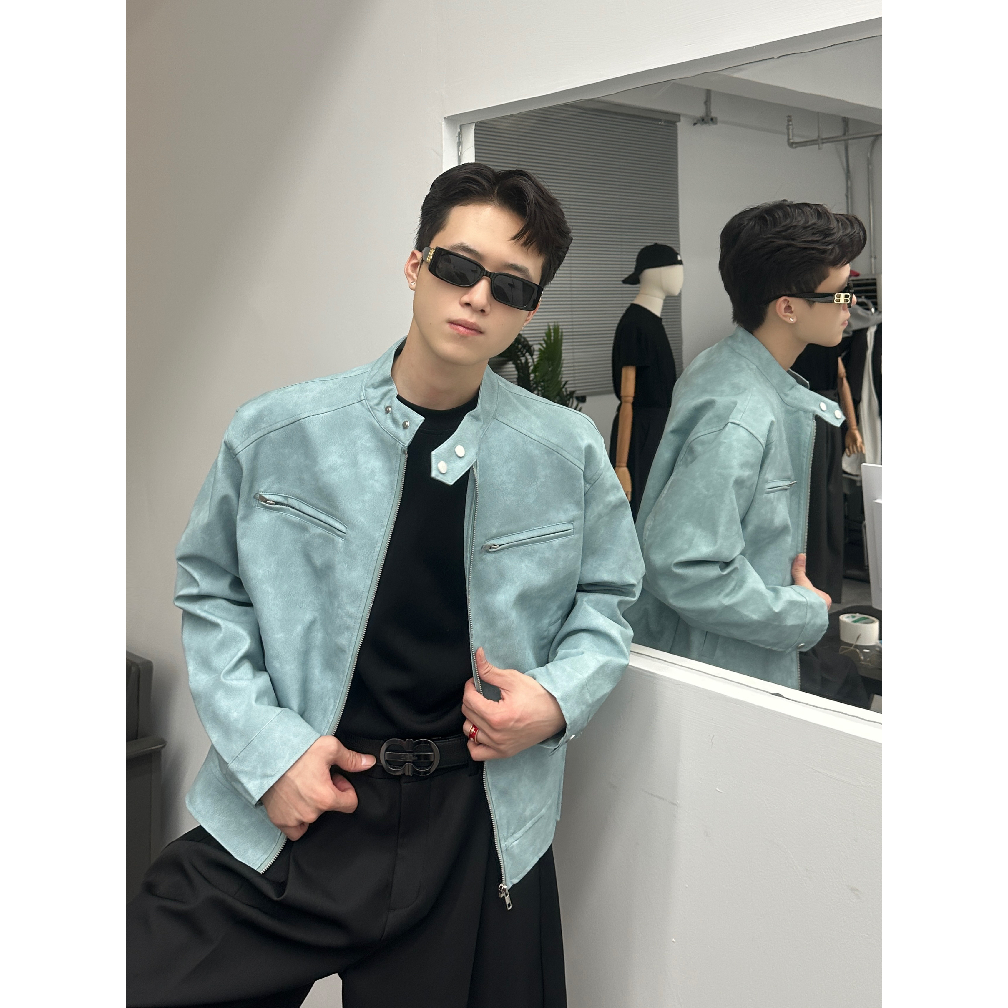 秋季男式休闲皮衣防风保暖男休闲立领秋季翻领秋冬夹克男HJ5713