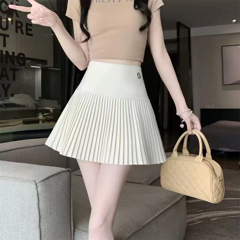 学院风深灰色百褶裙短裙女小个子百搭高腰西装面料a字半身裙春夏