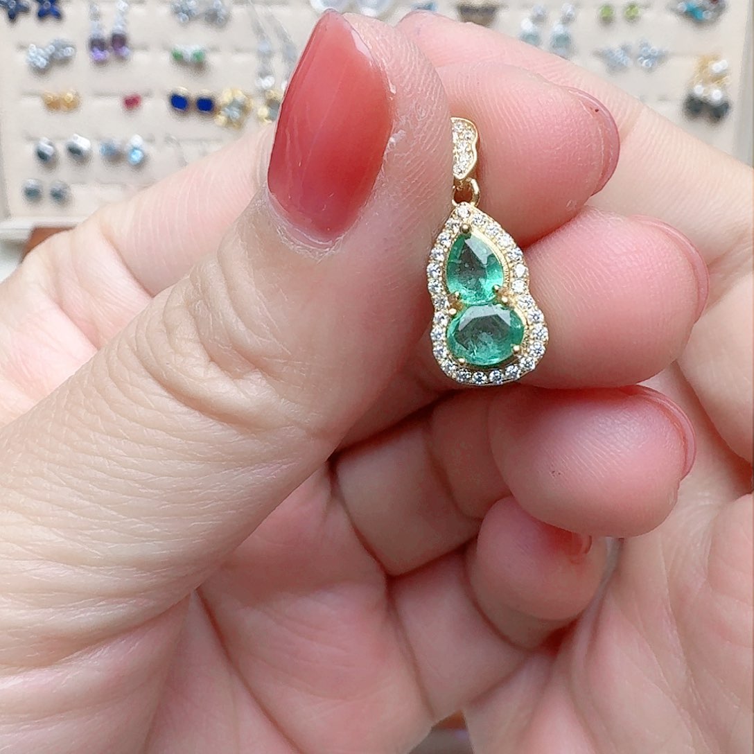 祖母绿吊坠(不含链)银S925镶嵌吊坠