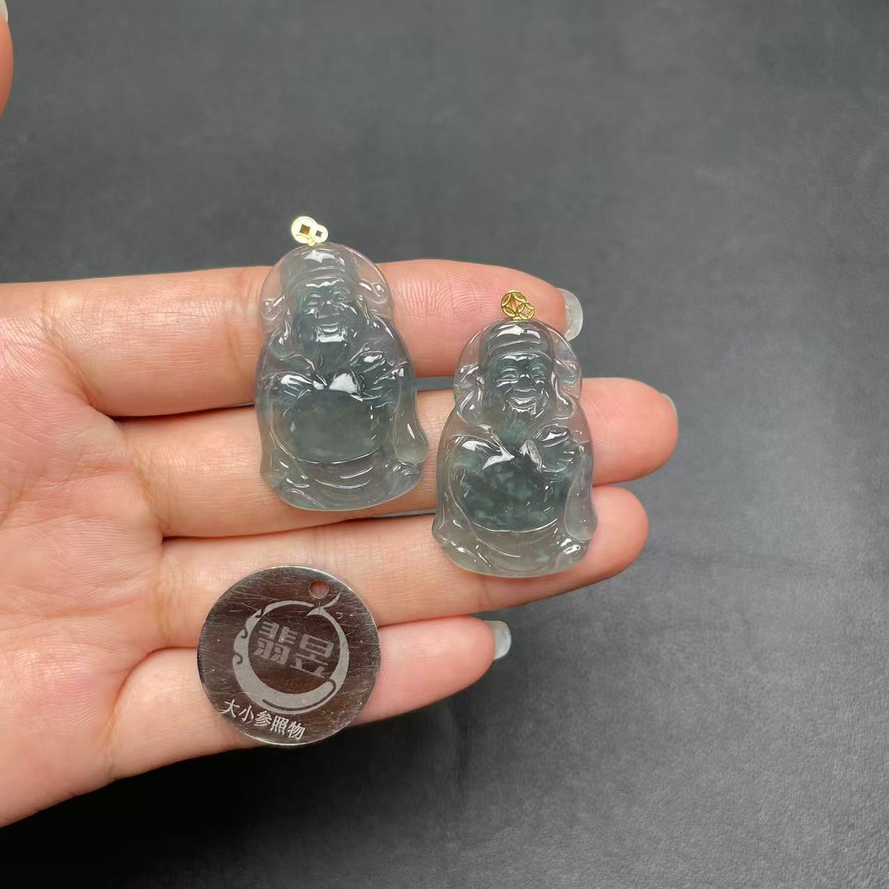 35446T13-4B11-天然A货翡翠吊坠18k金扣-多样性发其一