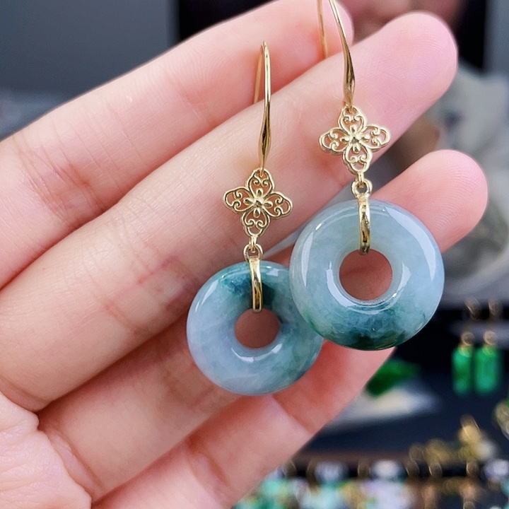 翡翠耳饰银S925镶嵌饰品