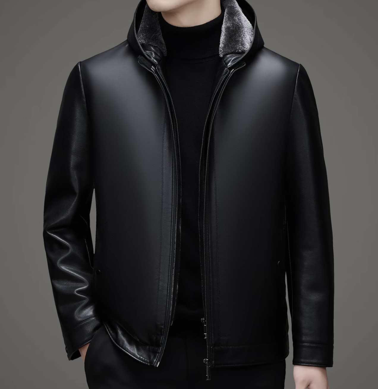 【2025秋冬新款】男士可脱卸帽款真皮休闲商务百搭高档加绒皮衣外套