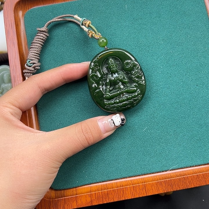 和田玉未镶嵌手链菠菜绿观音挂牌