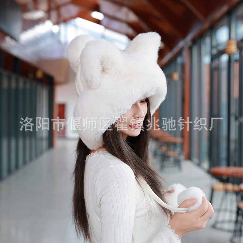 冬季女帽狐狸耳朵可爱毛绒针织帽甜美百搭保暖防寒护耳加厚百搭潮