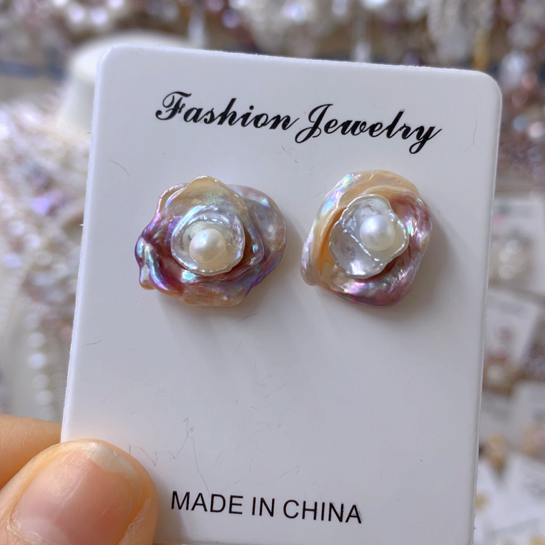 合金淡水珍珠耳饰