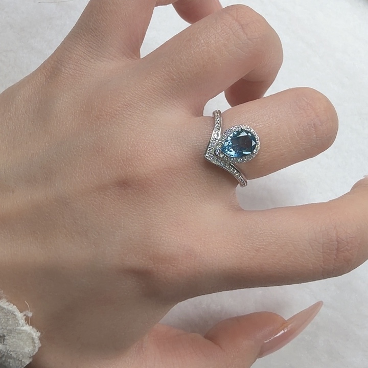 银S925镶嵌戒指托帕石经典尚美皇冠魔鬼蓝15圈口不退不换