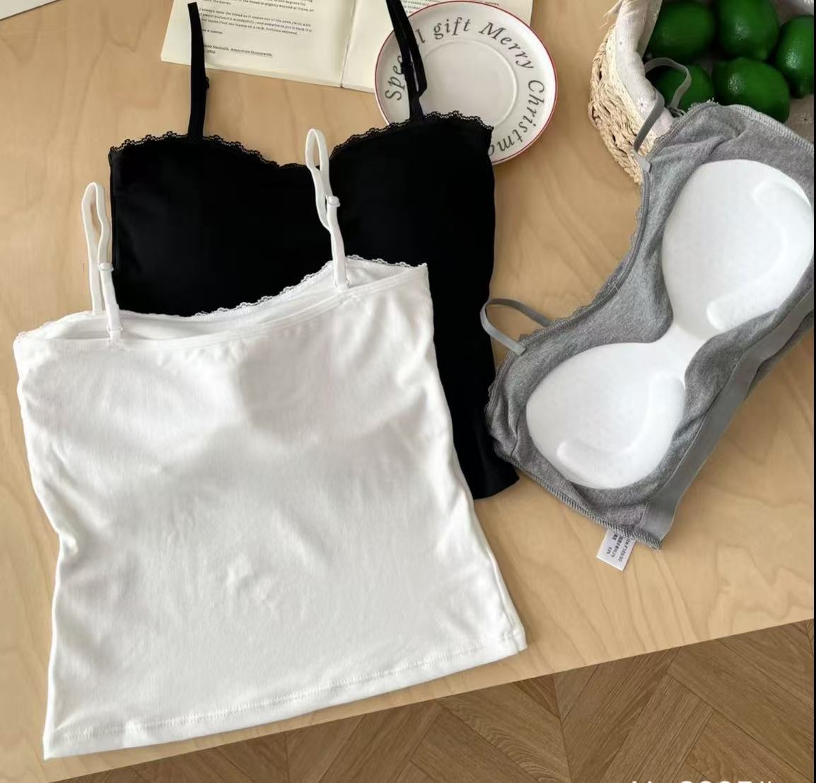 【百搭美背】拼接蕾丝边显瘦自带胸垫带胸垫内搭外穿吊带背心