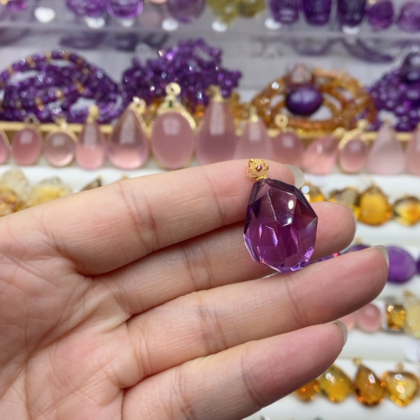 【闪购商品】水晶水晶吊坠18K金镶嵌